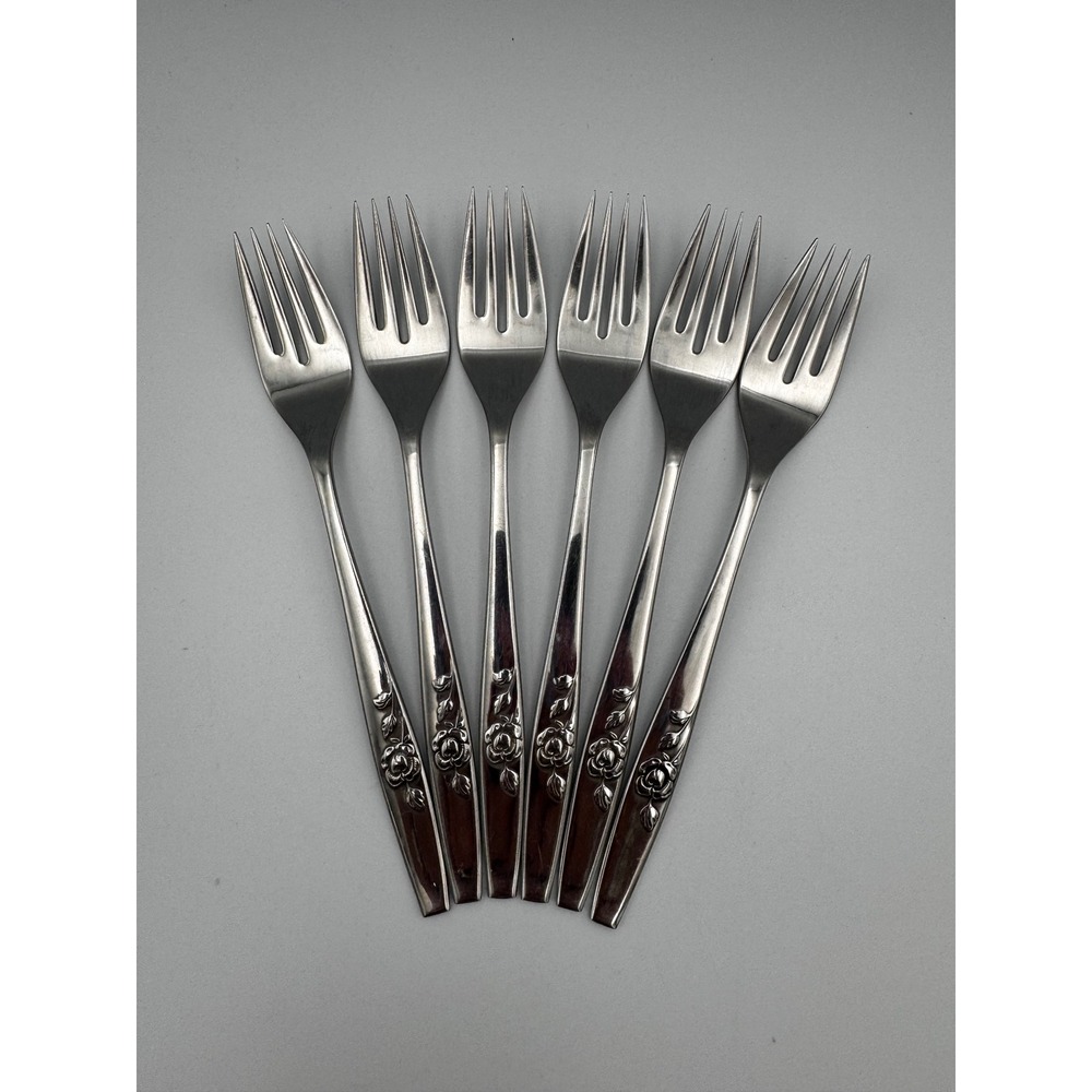 6 Vintage Oneida "Our Rose" Stainless Steel Dinner Forks - Excellent Condition
